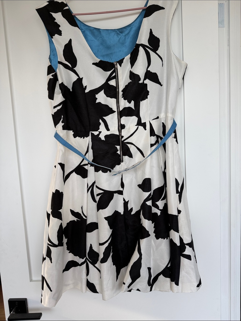 Gabby Skye Black & White Floral Midi Dress with Blue Belt - Picture 5 of 8